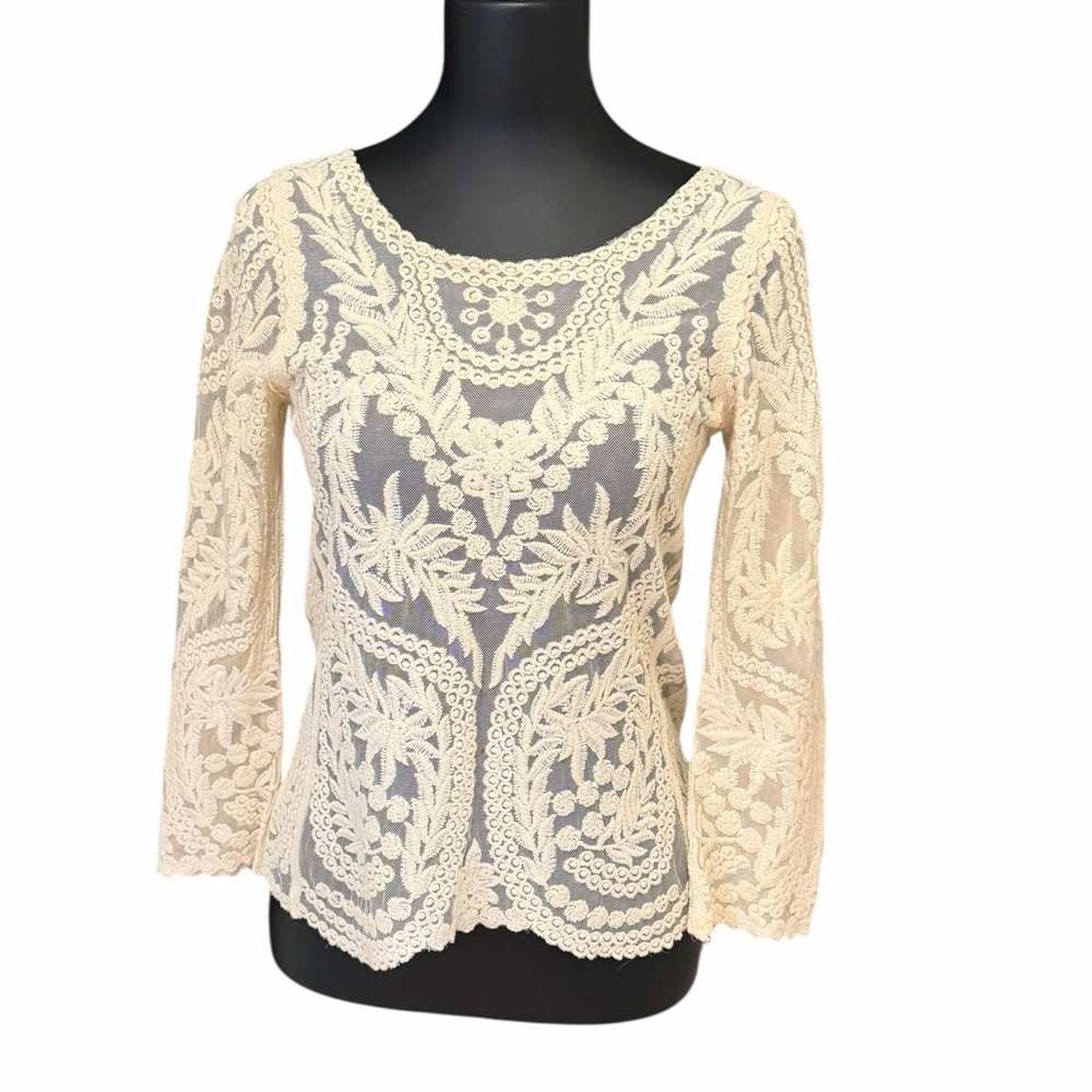 Romantic Crochet Lace Sheer Women's Top Size S Cottagecore Feminine